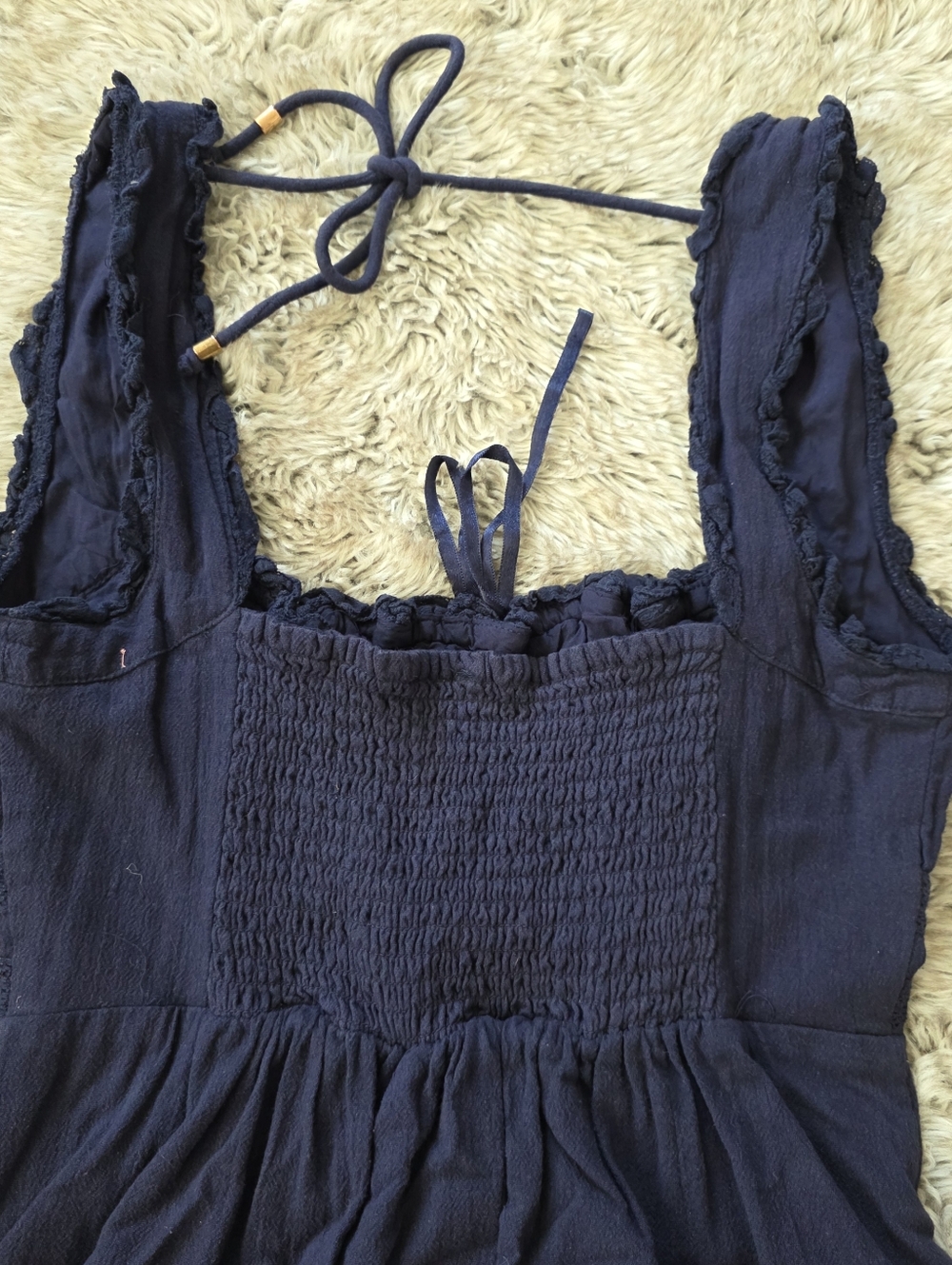 Free People Moon‎ Eyes Midi Dress Navy Blue Sleeveless Lace Trim Women's - Picture 11 of 14